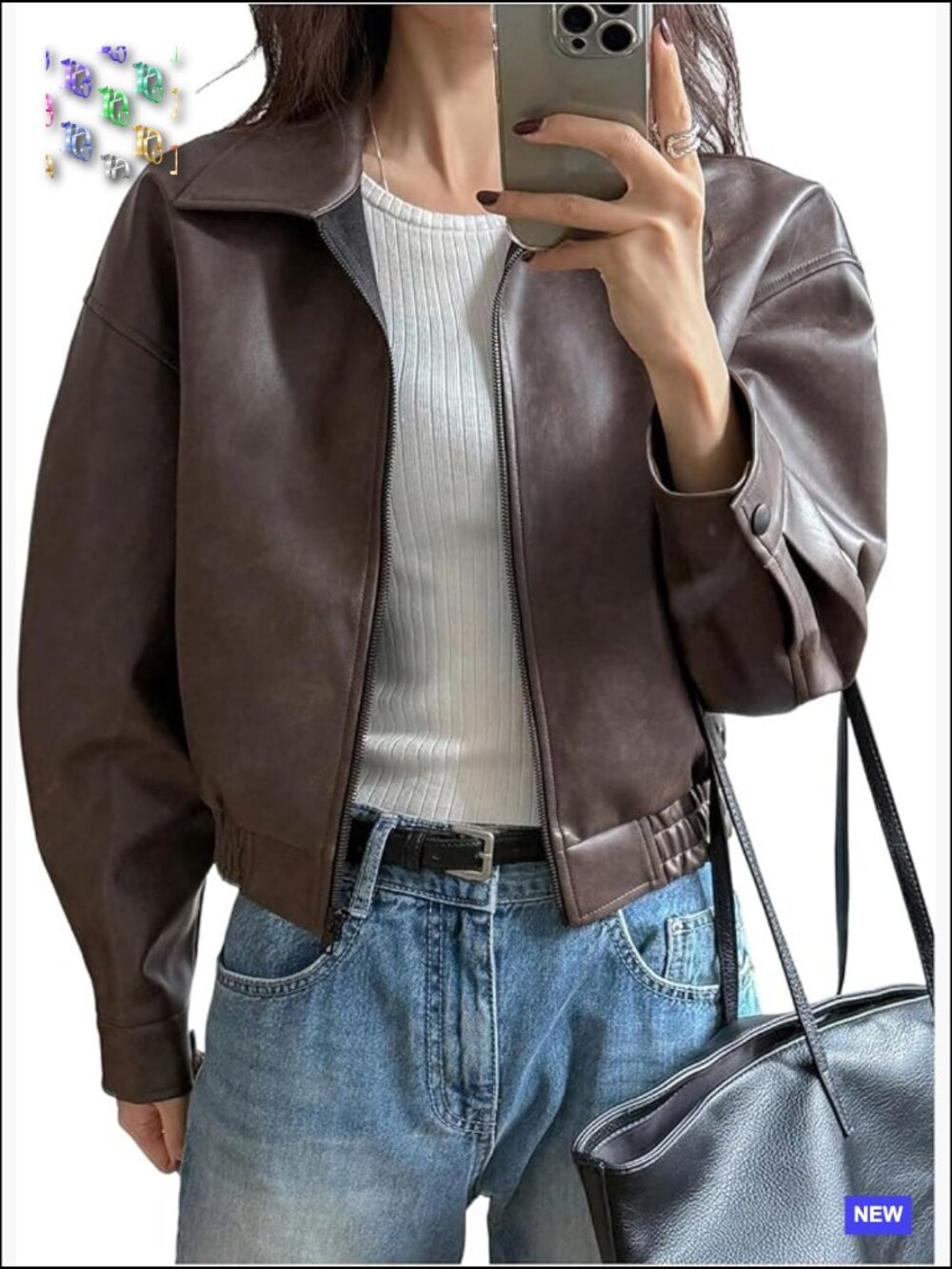 Faux Leather Crop Bomber Jacket Y2K Zip Up Motorcycle Streetwear Long Sleeve